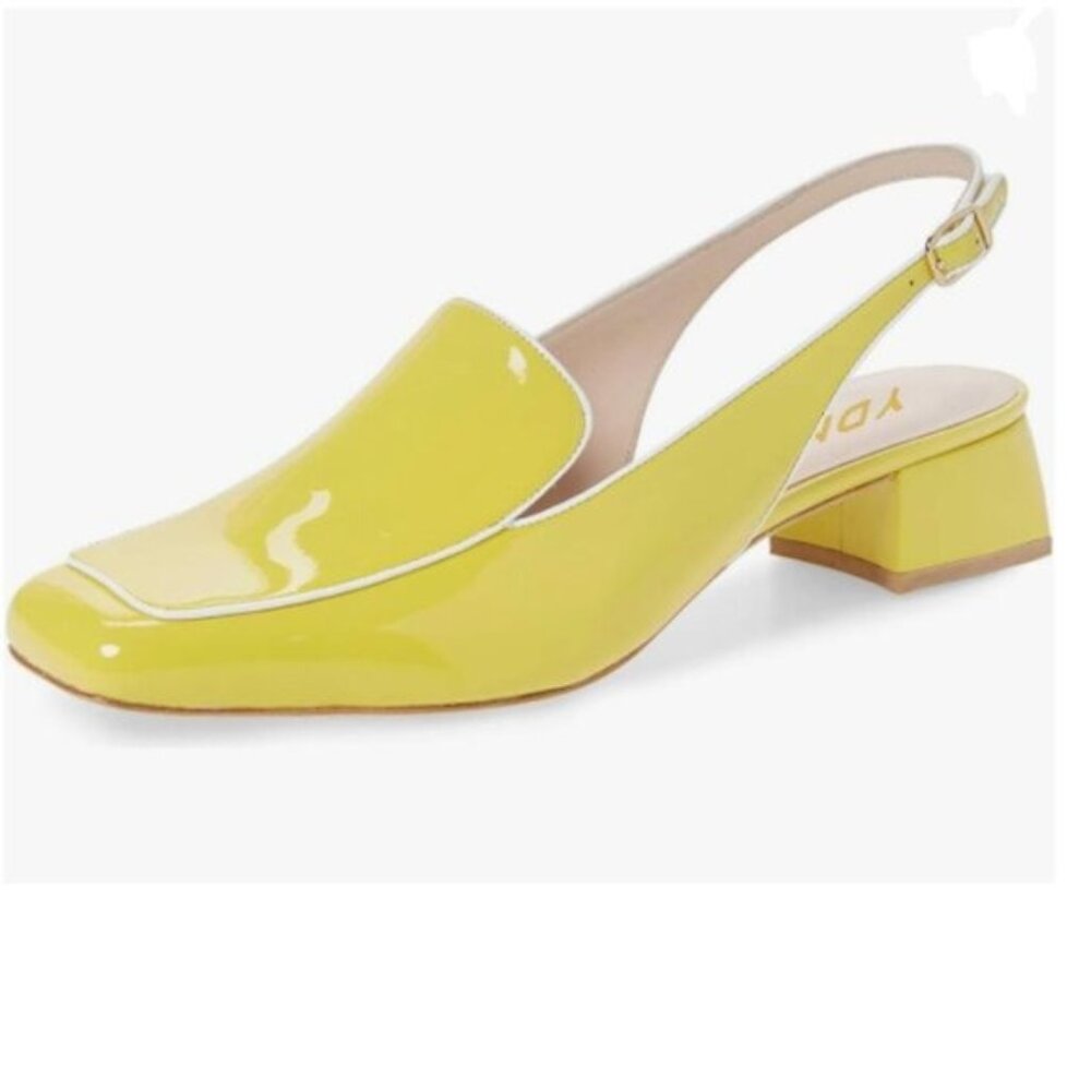 YDN Yellow Patent Slingback Block Heel Loafer